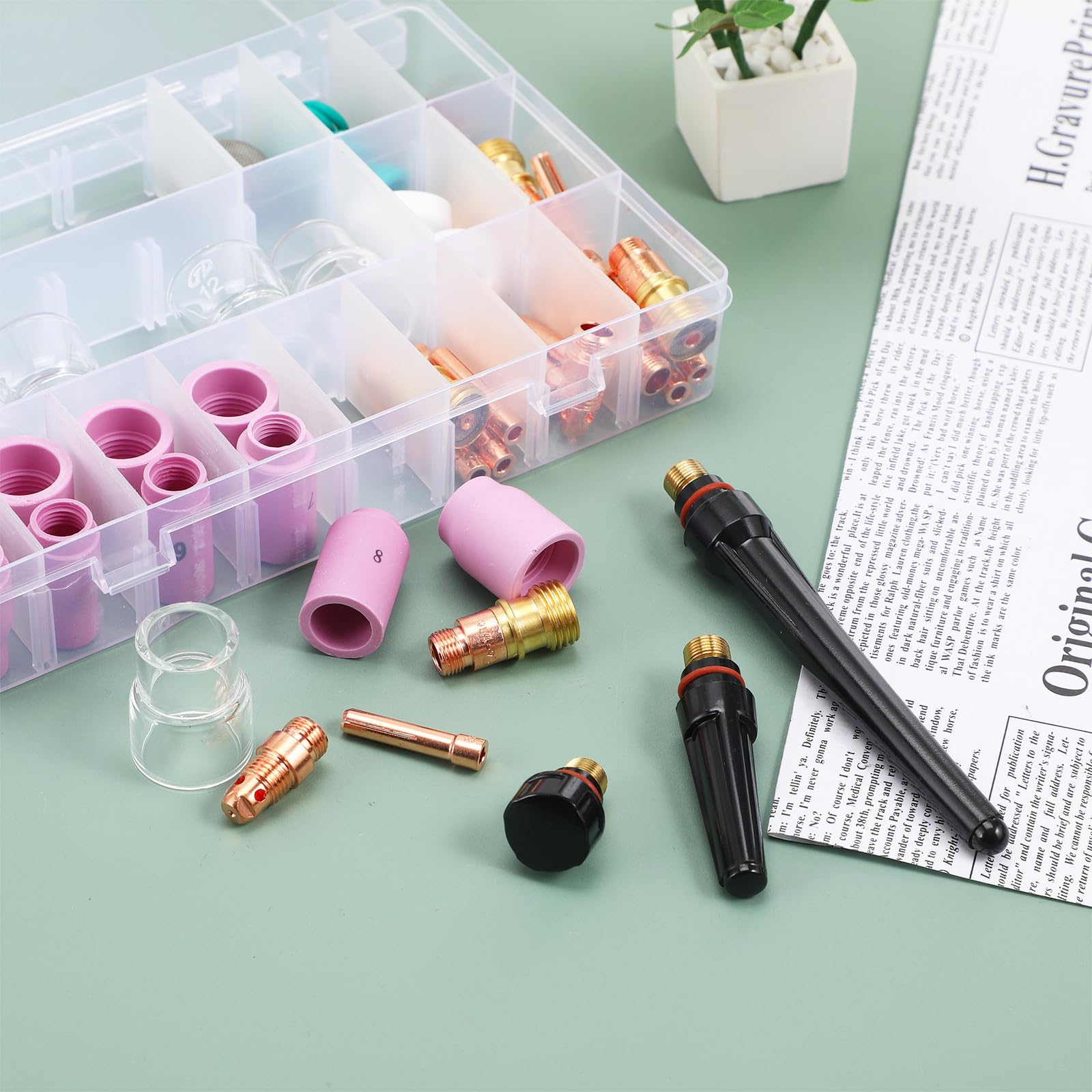 YARNOW Kit de Accesorios de Soldadura Tig 71 Piezas de Acero Inoxidable y Plástico, Portátil y Duradero para Proyectos de Soldadura Profesionales y Bricolaje