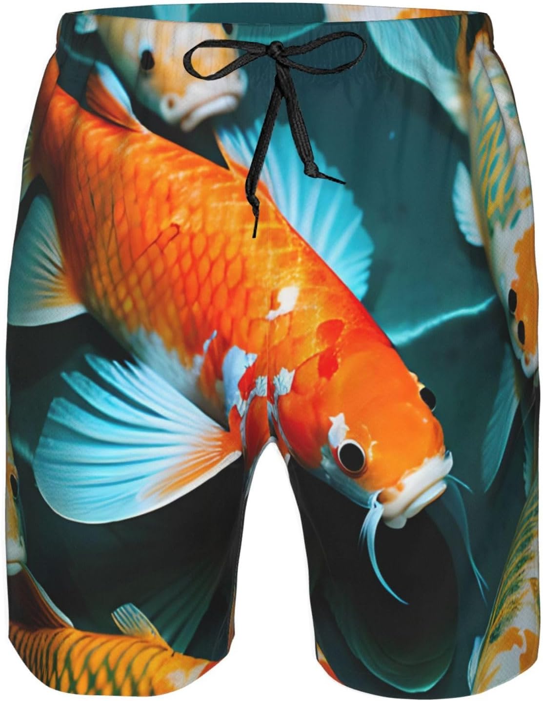 HD Koi Fish Print Men's Quick-Drying Shorts Casual Beach Pants Stretch Waist Shorts and Pockets