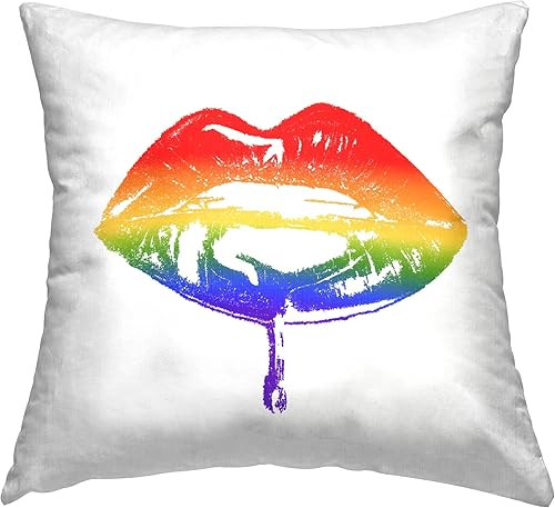 Stupell Industries Amaya - Almohada de diseño de labios arcoíris retro fruncidos, diseño de besos, 18 x 18 pulgadas, multicolor