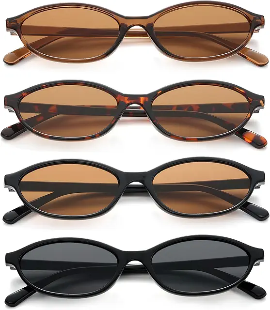 Unning Retro Oval Cat Eye Sunglasses for Women - 4-Piece Vintage Set
