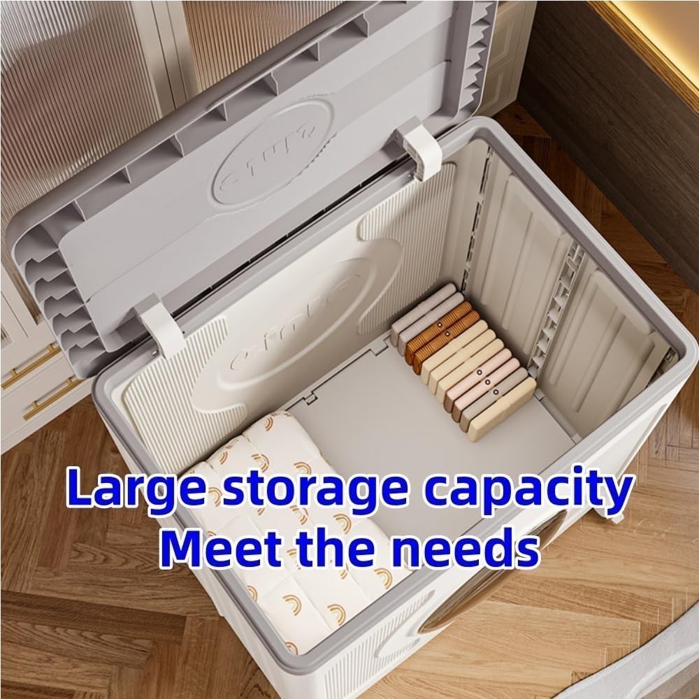 Plastic Storage Basket, Laundry Basket with Universal Wheels, Folding Storage Box, Dirty Clothes Hamper for Bedroom, Bathroom, Balcony(Brown)