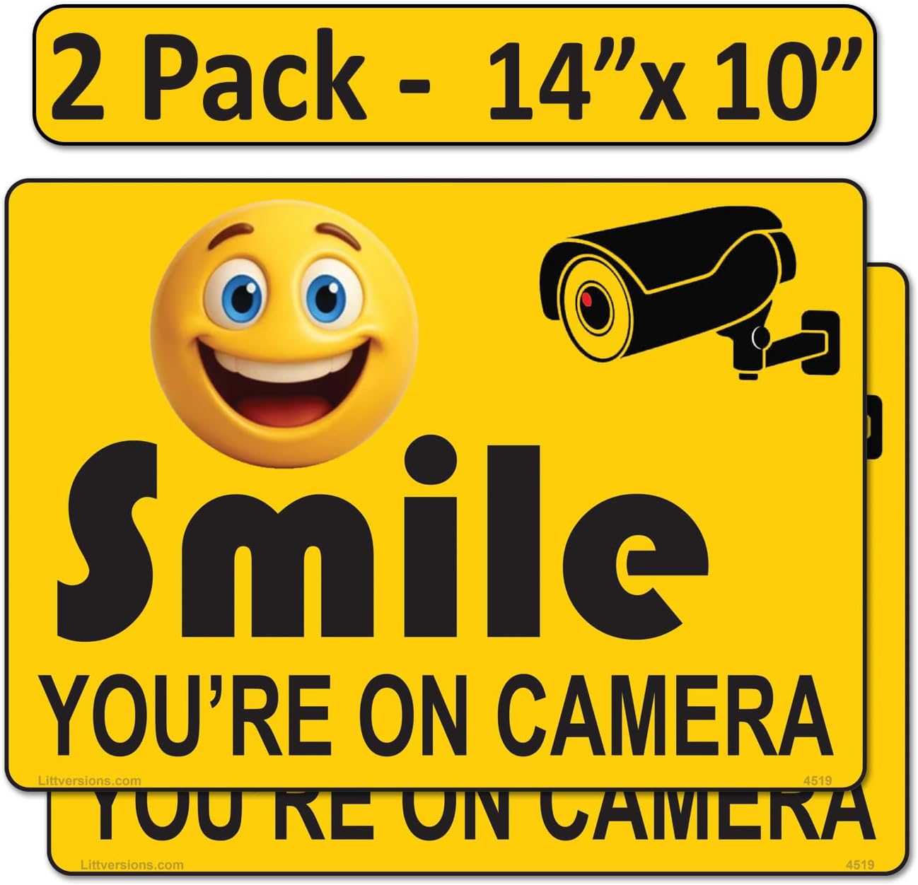 2 Pack 10"x14" Laminated Vinyl Yellow Smile You're On Camera Video Surveillance Labels Stickers Sign Decals Security Sign for Home, Business, Cars, Windows, and CCTV Systems