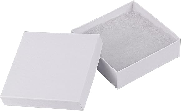 Cardboard Jewelry Boxes 10 Pack - 3.5"x3.5"x1" Bulk Cotton Filled Small Gift Boxes with Lids for Jewelry Packaging White