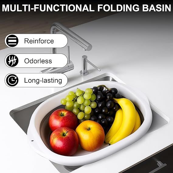 Grey & White Small(3.5L) Thickened Collapsible Washing Up Bowl | Foldable Storage Basin for Kitchen/Camping, Collapsible Bowl Basin, Lightweight Portable for Travel & Home Use