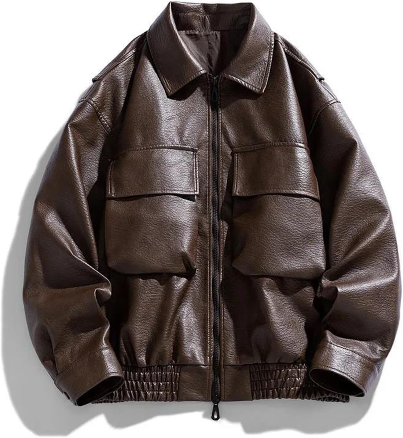 Mens Spring Casual Motorcycle Soft Lightweight Faux Leather Jacket Coat