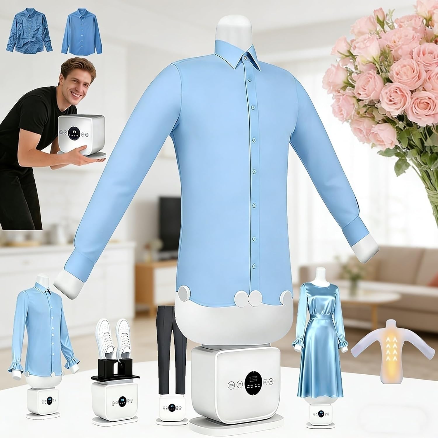 Automatic Garment Steamer, 360° Full Coverage Dry Steam Wrinkle Remover for Apartments & Dorms(Full version)