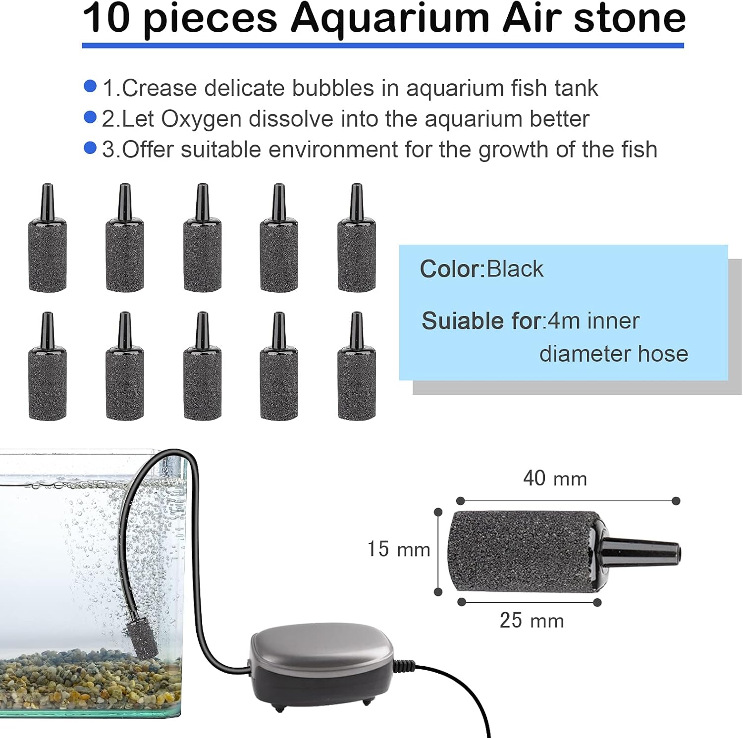 32.8 feet Aquarium Airline tubing Hose 10 air Stone for Fish Tank 10 Aquarium one Way air Check Value for Fish Tank 10 Aquarium Suction Cups 5 Each Aquarium air Controller and I T Hose connectors : Pet Supplies