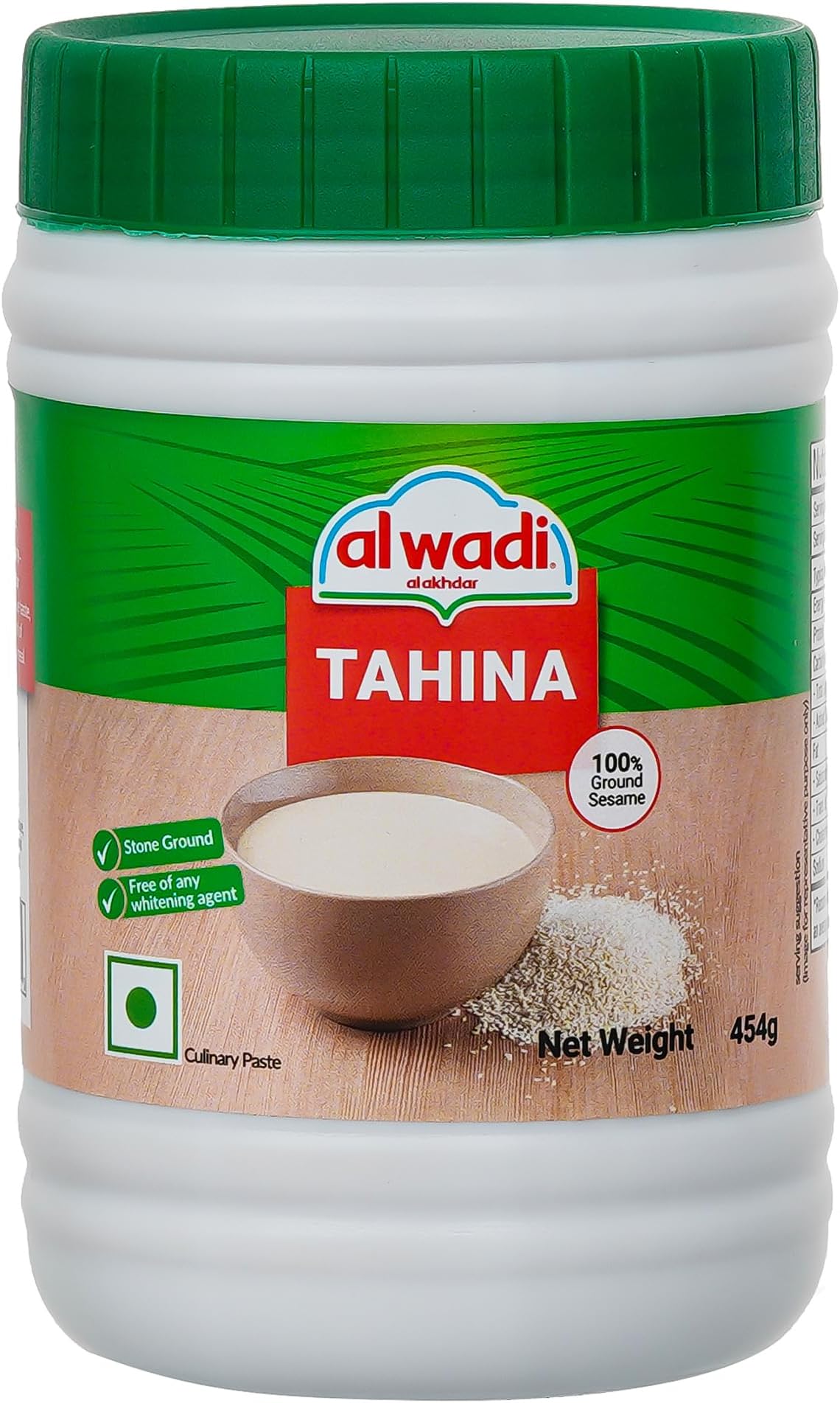 - Al Wadi Tahina 454g | 100% Stone-Ground Sesame Paste | All-Natural & Creamy | Ideal for Hummus, Falafel, Shawarma, Sauces & Dressings | Rich Taste & Smooth Texture