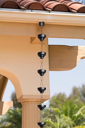 Miniatura 10 de Monarch Rain Chains 29027 - Cadena de lluvia de cobre puro martillado oriental bajante de repuesto de 8-12 pies de longitud para canalones