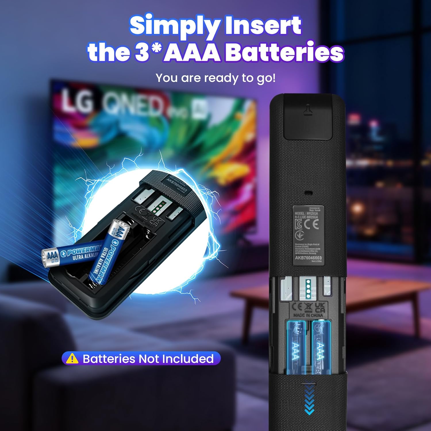 Illustration of battery installation in the Aituzero MR25GA Magic Remote