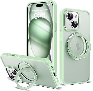 for iPhone 15 Case with 360° Spin Magnetic Stand,Green
