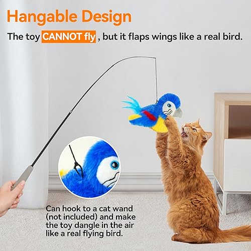 Miniatura 4 de Juguetes para gatos que aletean pájaro (no puede volar), pájaro eléctrico simulado de pájaro interactivo con alas flappy, juguete recargable