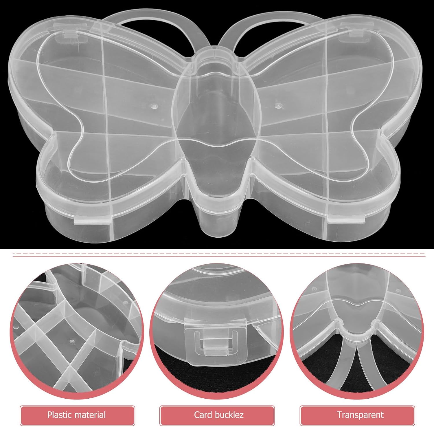AUTSUPPL 3pcs Butterfly-Shaped Plastic Storage Organizer Boxes for Jewelry Beads Craft Supplies Desktop Tackle Box Organizer