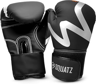 SQUATZ Sports Boxing Gloves, Tough Vegan Leather Athletic Punching Mitts with Full Wrist Strap Foam Padding, Ideal for All Boxing Sparring Muay Thai MMA Training and Fitness Workouts, Men and Women