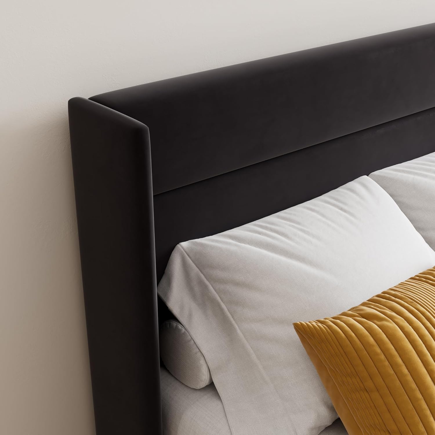 GOLDORO Full Size Upholstered Platform Bed Frame with Lift-Up Storage, Wingback Headboard, Hydraulic Lift Support, No Box Spring Needed, Black