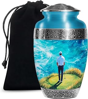 Tranqurn Golf Ball Adult Cremation Urns for Human Ashes - Funeral Urns for Adult Ashes Women & Men - 10 Inch Large Blue Urn for Adults Ash Mother & Father - Burial Urn for Kids Remain 10 Inch