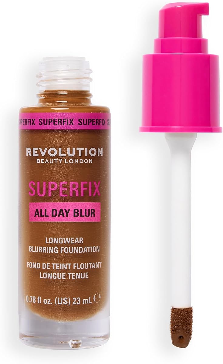 Revolution Superfix Blur Longwear Foundation, Medium-to-Full Coverage Matte Finish with Hyaluronic Acid, Vegan & Cruelty-Free, F16.7NW Dark or Deep Skin Tones, 0.78 fl oz