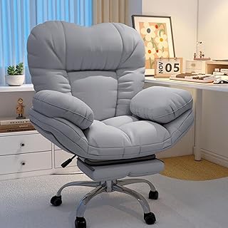 Poltrona de escritório executivo para jogos com sofá preguiçoso, poltrona ergonómica de chefe giratória de couro PU, com apoio para os pés e rodas giratórias de 360°, fácil de montar