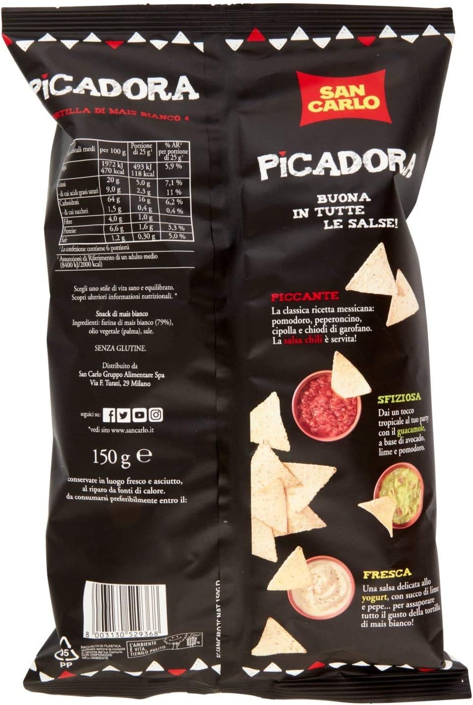 San Carlo Picadora Tortilla di Mais Bianco Senza Glutine (Gluten Free) 150g - NOVITA'