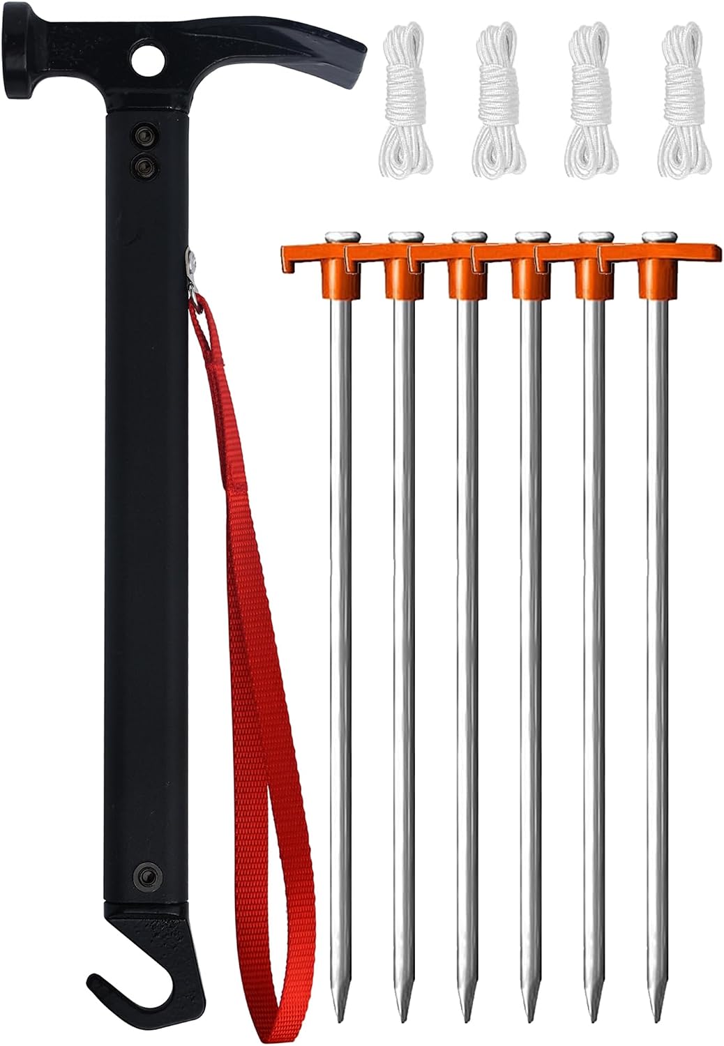 Eurmax USA Hiking Camping Tent Stakes and Hammer Set Lightweight Multi-Function Tent Hammer with Tent Stake Remover,Tent Pegs for Camping, Hiking, Backpacking, Gardening