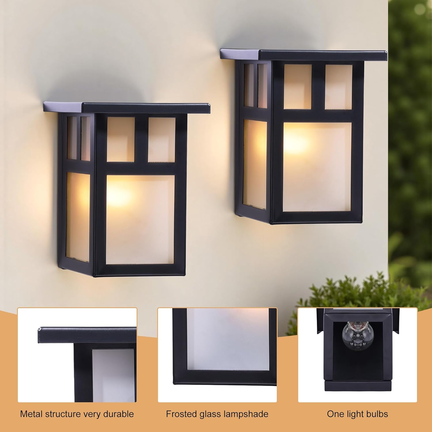 2-Pack Small Outdoor Wall Lights, Rustic Black Metal Sconce with Clear Glass Shade, 7.6”H Compact Exterior Light for Porch, Entryway, Garage - Hardwired, Damp Rated, ETL Certified (Bulb Not Included)