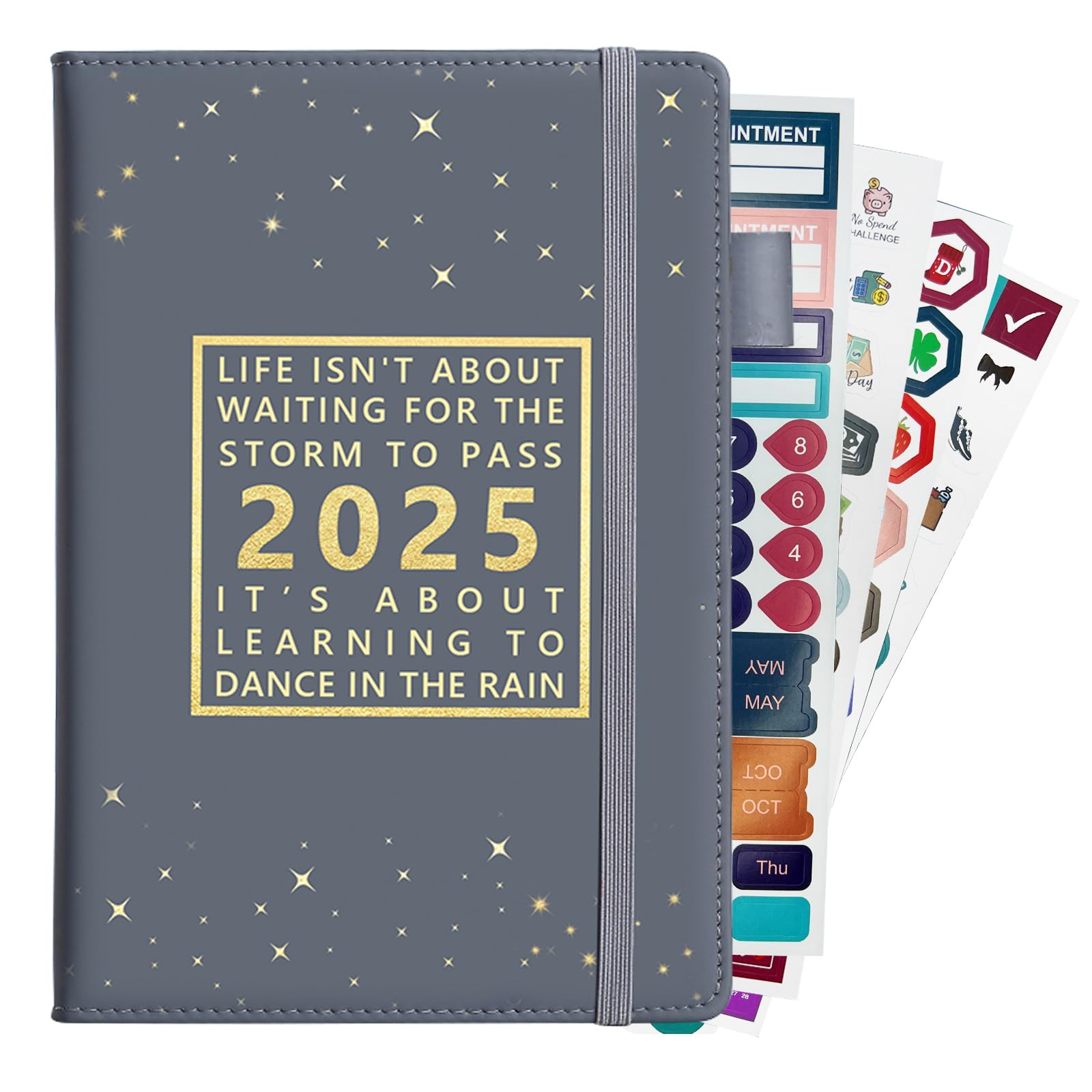 Diary 2025, 2025 Diary A5 Day per Page, Annual Daily Planner for Jan-Dec 2025, 2025 Diary Planner with Soft Cover, Elastic Closure, Pen Loop, 4 Stickers for Home Office School