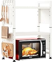 Vista 10 de Kitstorack Estante ajustable para horno de microondas, estante para microondas resistente de 2 niveles con tablas de cortar, soporte para estantes