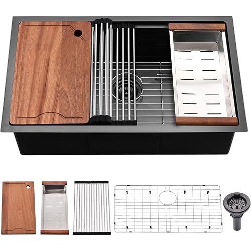 28x18 Undermount Kitchen Sink Black Stainless Steel Single Bowl