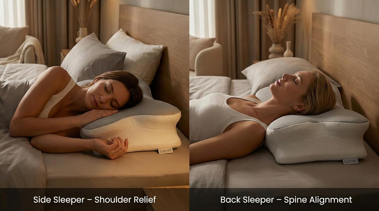 Lunari Butterfly Cervical Pillow – Orthopedic Memory Foam Neck Support Pillow for Neck Pain Relief, Ergonomic Cooling Pillow for Side & Back Sleepers