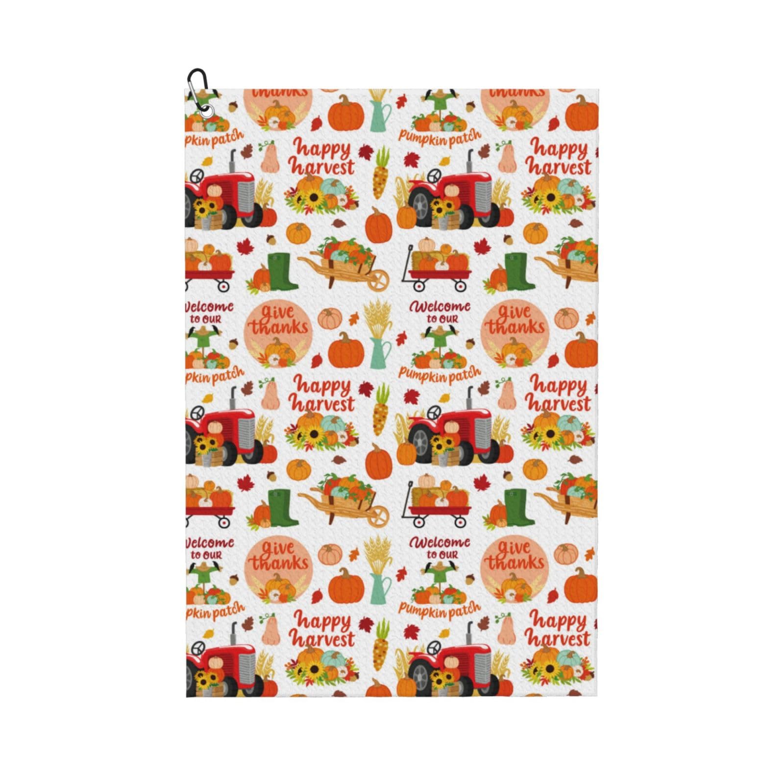 AOOEDM Fall Farm Pumpkin Print Golf Towel with Carabiner Clip Absorbent Microfiber Golf Towel for Cleaning Golf Ball Club Putter Iron for Golf Bag Trolly Belt Loop 16" X 24"