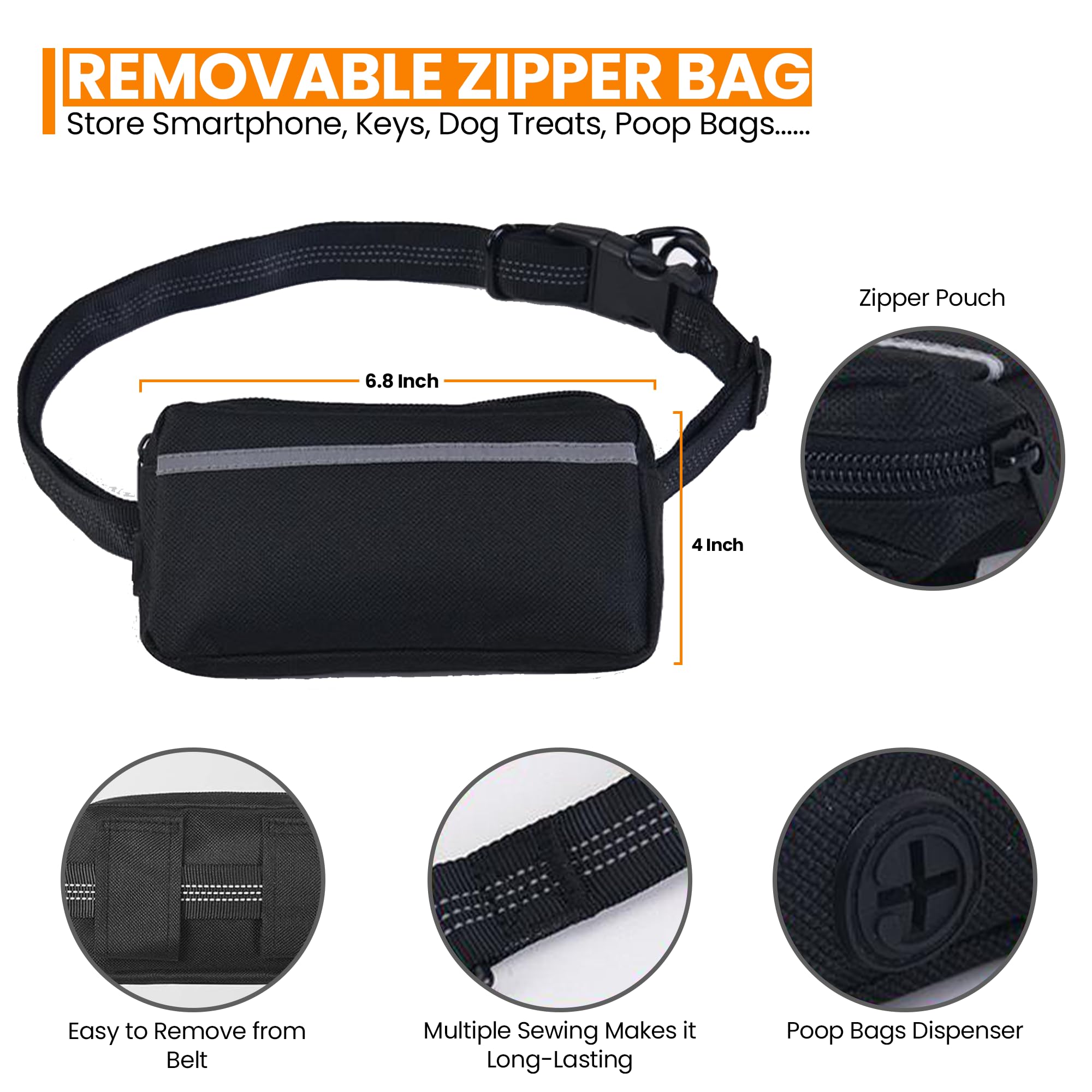 Hands Free Dog Leash Waist | Dual Padded Handles with Adjustable Belt Waist Leash for Dog Walking, Jogging, and Running Your Dog, Hands Free Leash with Storage Pouch