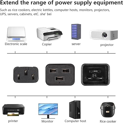Miniatura 7 de SinLoon Cable de alimentación IEC 320 C20 a C13+C19, adaptador divisor C20 macho a C13+C19 Y Cable de alimentación para computadora, plasma, TV,