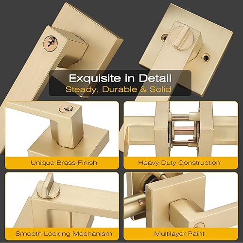 Miniatura 6 de EHOMEWARE Paquete de 10 manijas de puerta doradas, palancas de puerta de entrada con llaves, sin llave igual, manija de puerta interior con diseño