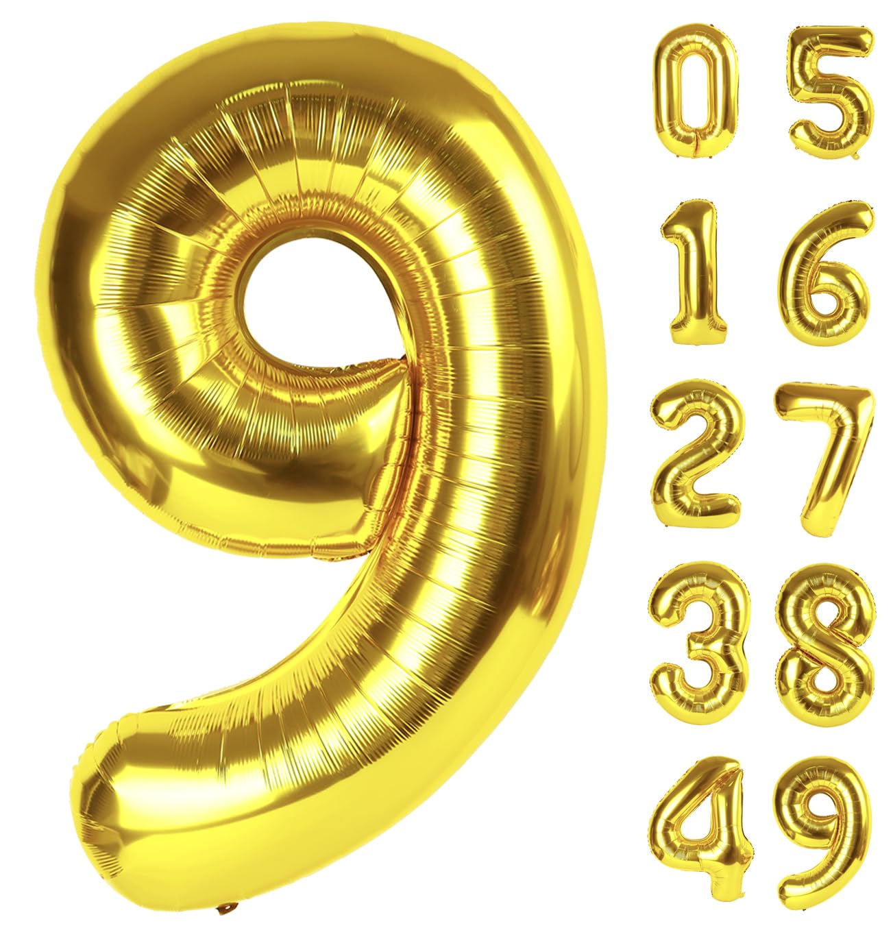 40 Inch Big Gold 9 Balloon Number, Jumbo Giant Happy 9th 19 29 39 49 99 Birthday Party Decorations, Large Nine Mylar Foil Anniversary Birthday Party
