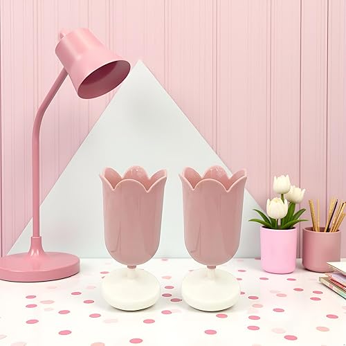 Miniatura 7 de 2 soportes de plástico rosa para bolígrafos de tulipán, bonitos vasos para escritorio, organizador de pinceles, suministros de papelería de oficina,