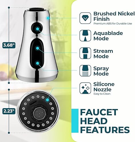 Miniatura 4 de VFAUOSIT Cabezal de repuesto para grifo de cocina, 3 modos (rociador de cuchilla), cabezal rociador de grifo de fregadero de cocina extraíble con 9