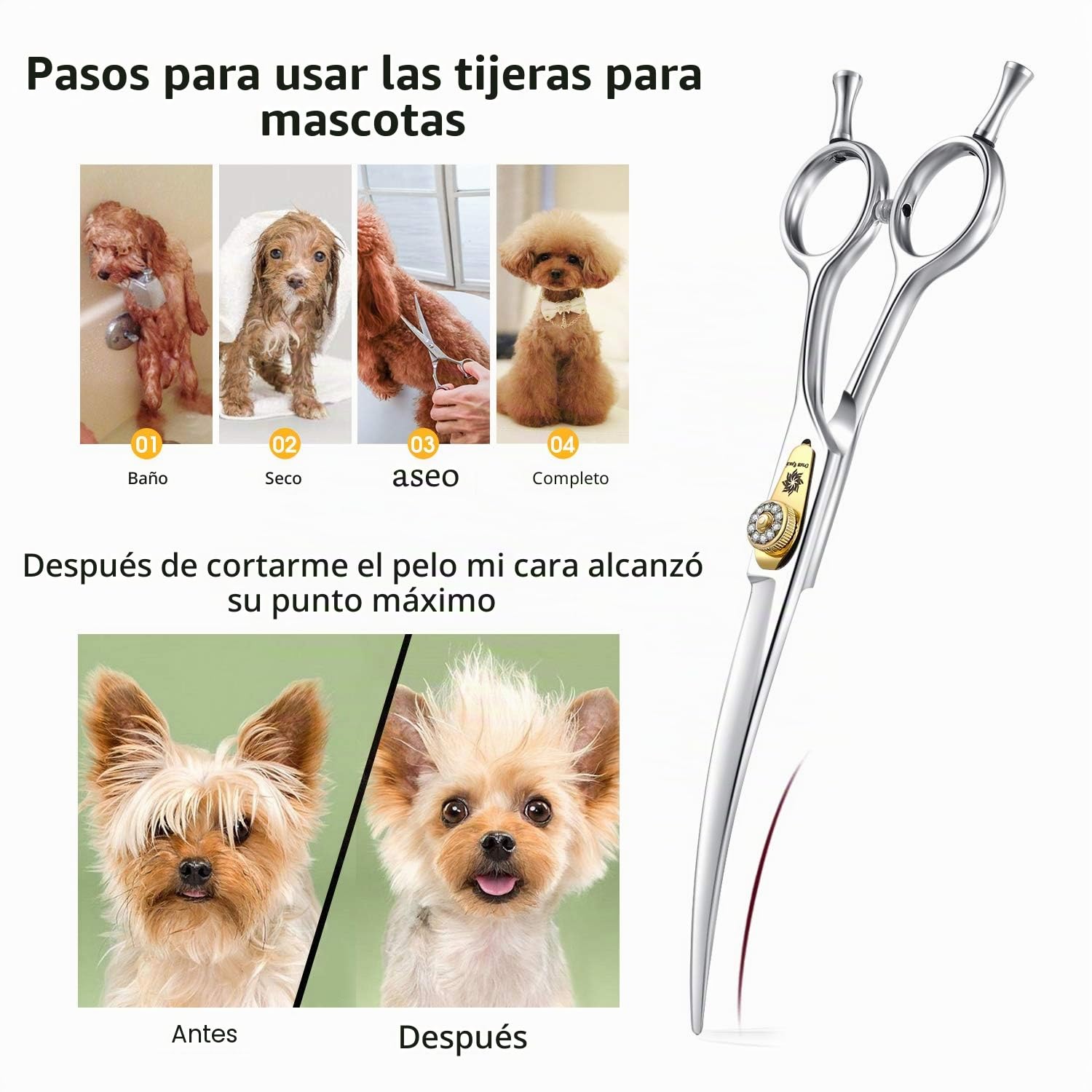 Dream Reach tijeras peluquería canina - 7'' tijeras curvas con mango ergonómico, profesionales de acero inoxidable 440C de Japón
