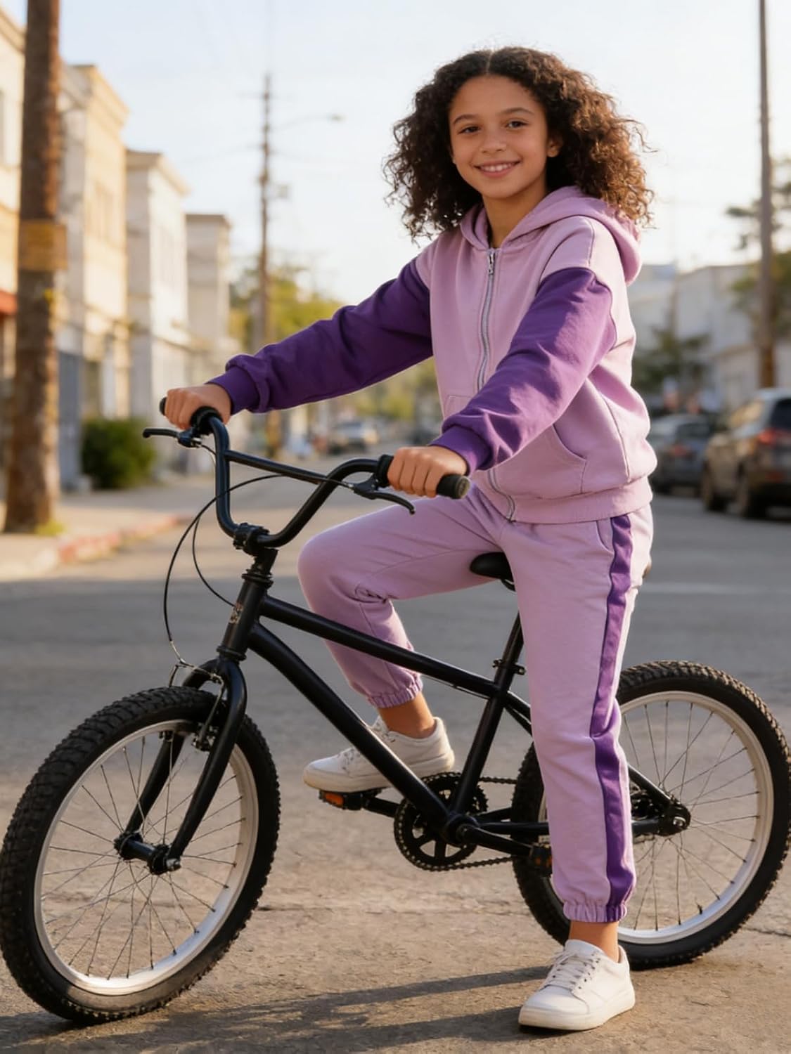 Ages 7-14 Girls' 2 Piece Color Block Zip Up Sweatshirt Hoodie and Jogger Pants Set - Image 4