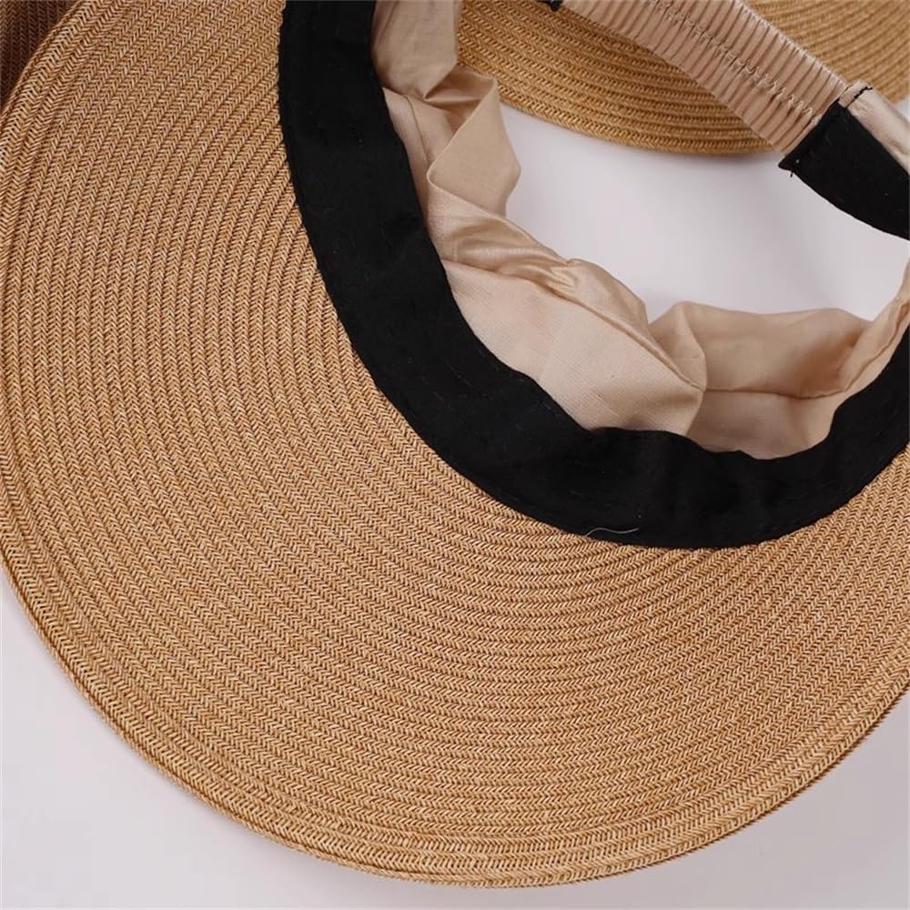 Visera de Paja para Mujer Female Summer Hollow Top Straw Outing Large Brim Sun Cap para Sombreado al Aire Libre