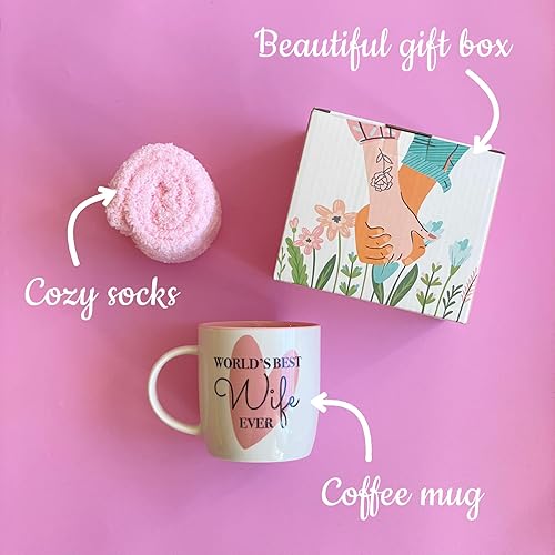Miniatura 9 de Taza Giffted de regalo para esposa con texto "Best Wife Ever", para el Día de la Mujer, cumpleaños, regalo del marida para ella, Aniversarios, San