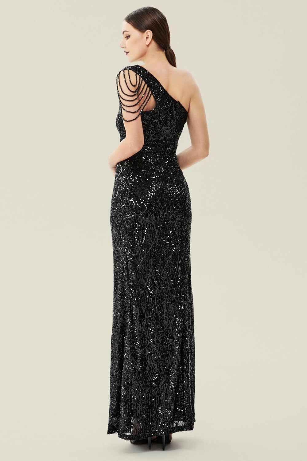 BABEYOND Women's Sequin Prom Dress - One Shoulder Maxi Dress Gowns and Evening Dresses for Party Wedding Guest Silver - Image 2