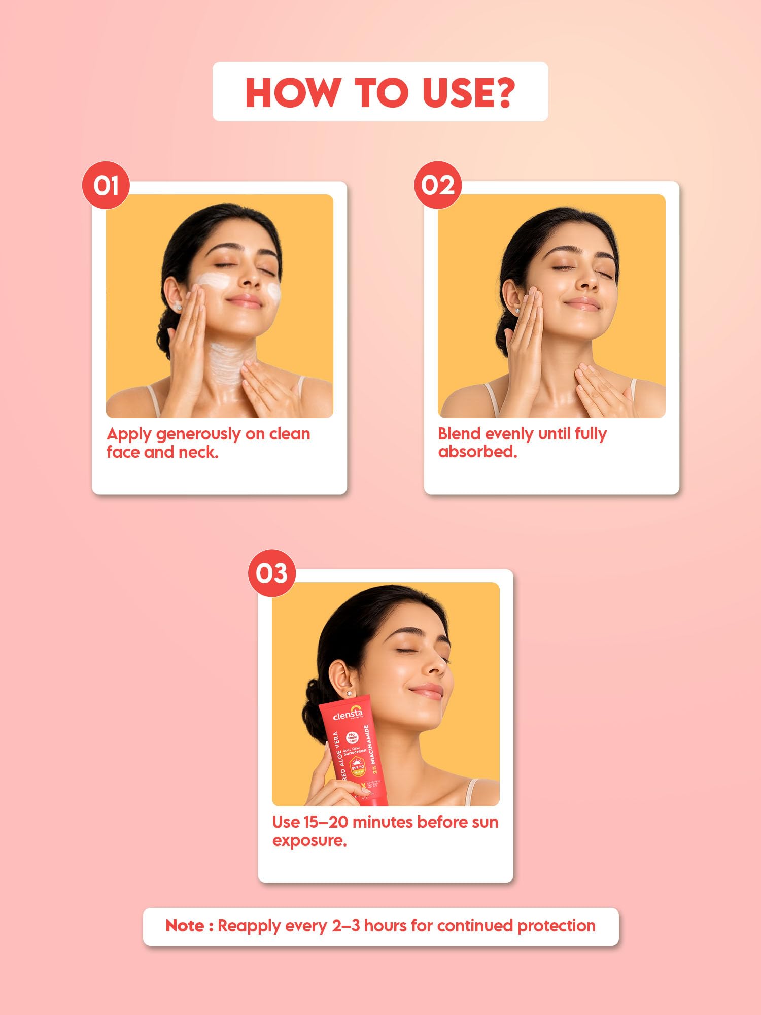 Clensta Red Aloe Vera Daily Glow Sunscreen For All Skin Types SPF 50 PA++++ | No White Cast With Red Aloe Vera & 2% Niacinamide, Lightweight, For Sun Protection & Glow - 50 G 2