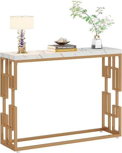 Miniatura 9 de Tribesigns Mesa consola moderna para entrada, mesa de sofá de 42.5 pulgadas con mesa de mármol sintético, muebles de entrada de madera de ingeniería