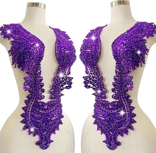 Vista 13 de Apliques hechos a mano de cristal en encaje, cuentas de diamantes de imitación de costura, parches de lentejuelas, accesorios de decoración de lujo