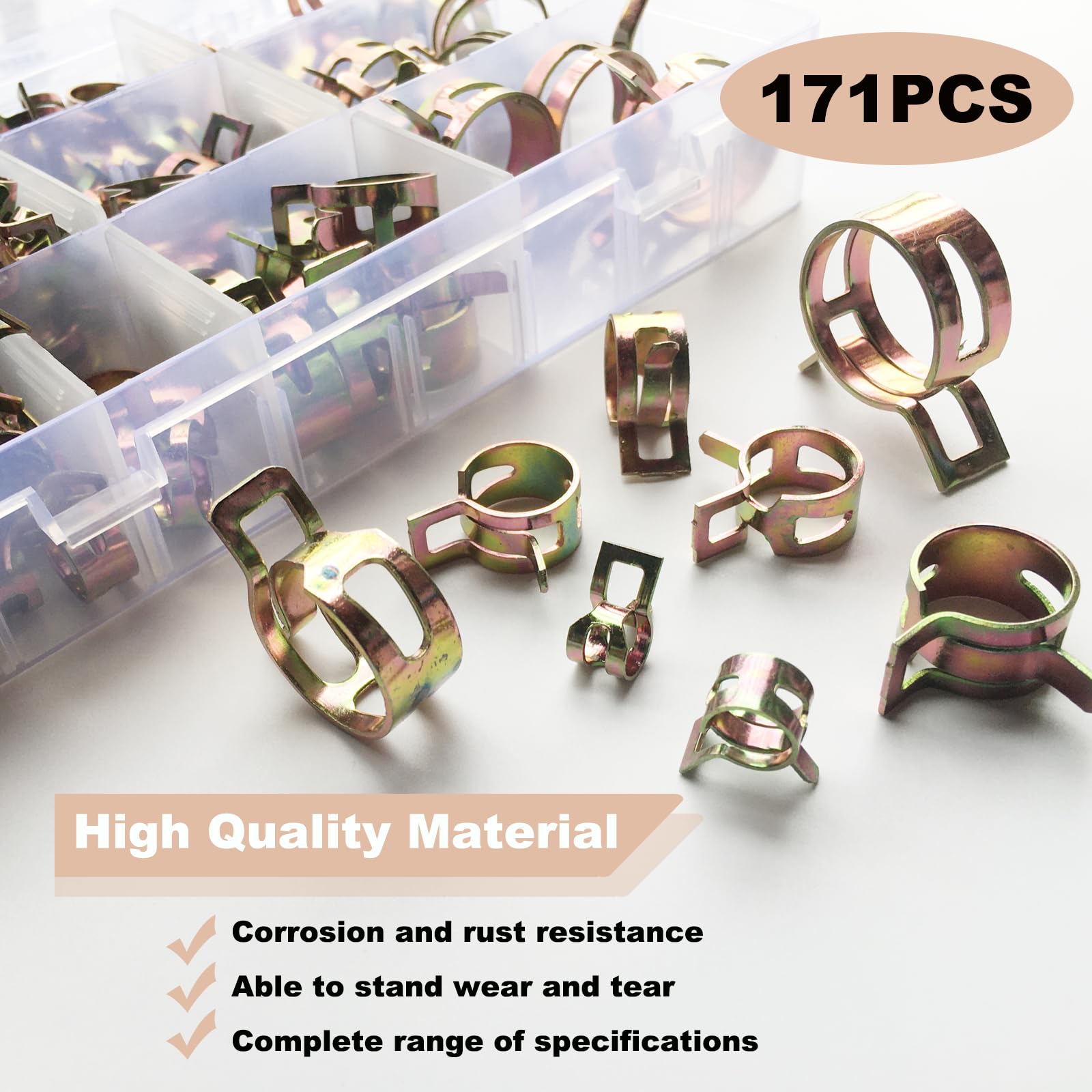 171-Piece Spring Hose Clamp Assortment With Pliers - 6-25mm Size Range