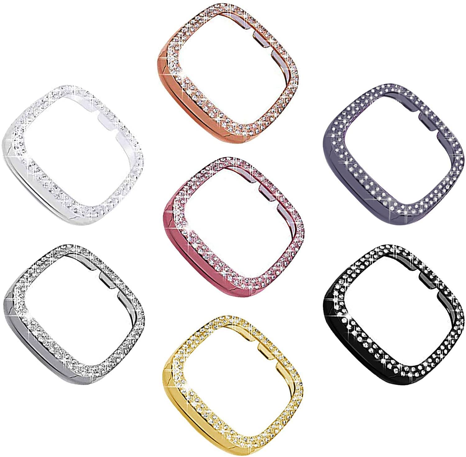 [Double Diamonds] SINGEAR Bling Protector Case Compatible for Fitbit Versa 3/ Sense, Shiny Crystal Rhinestone Bumper Frame for Women Smart Watch (7