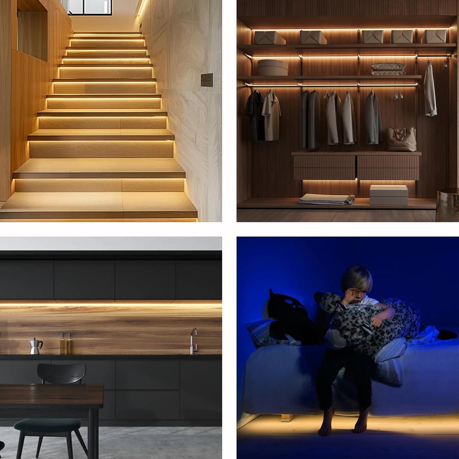 Dual Motion LED Light Strip, Plug-in 19.68ft Motion Sensor Light,Motion Activated Led Light Strip for Stairs, Under Bed, Under Cabinet, Closet, Hallway, Cuttable, Dimmer and Timer(Warm White)