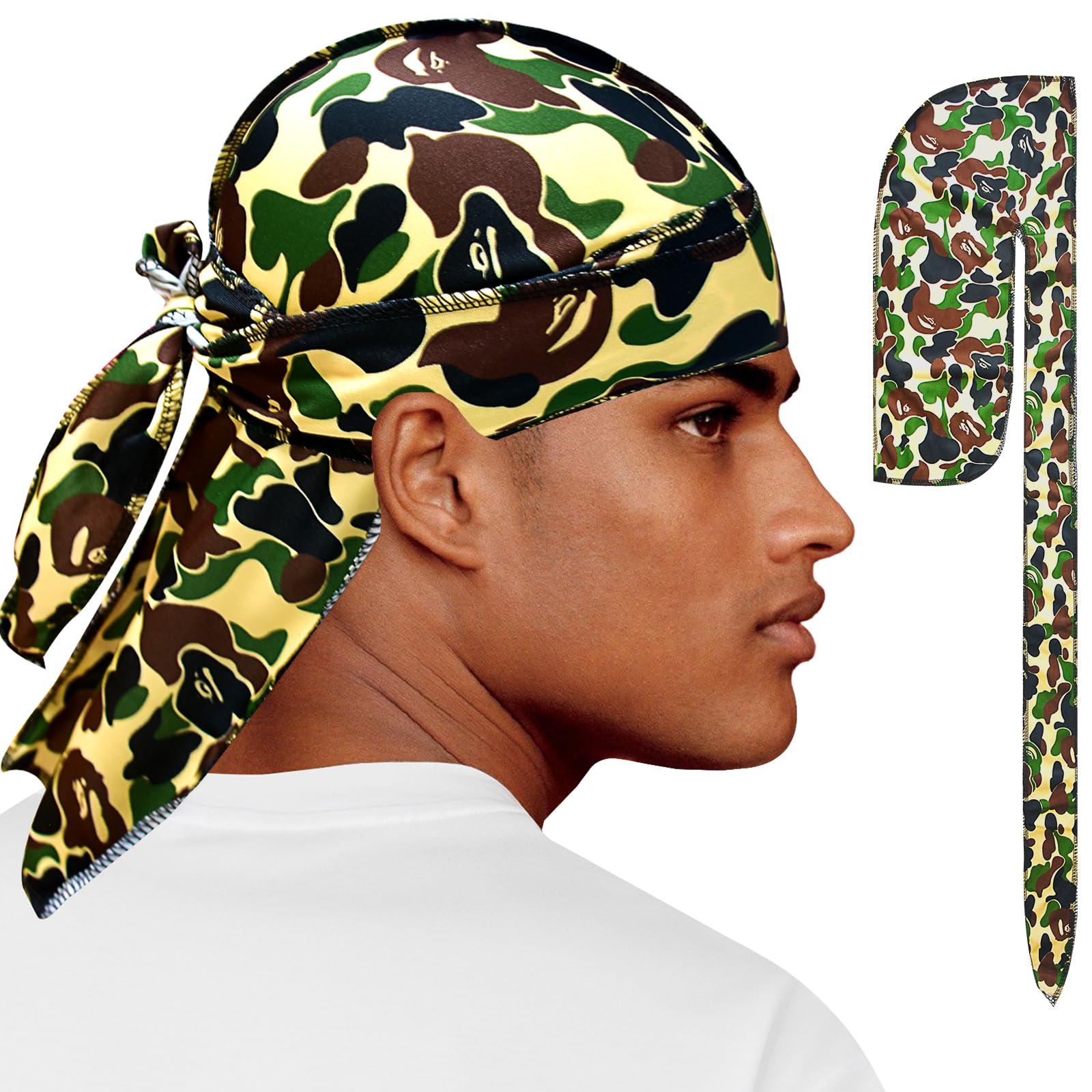 Durag for Men Silk Durag Designer Silk Hair Scarf Wave Cap Fashion Head Scarf Hairwrap