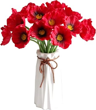 Mandys 10 Stems Red PU Poppy Artificial Flowers | 11.6" Realistic Faux Flowers for Veterans and Memorial Day Decorations Centerpiece Home Decor DIY Arrangements