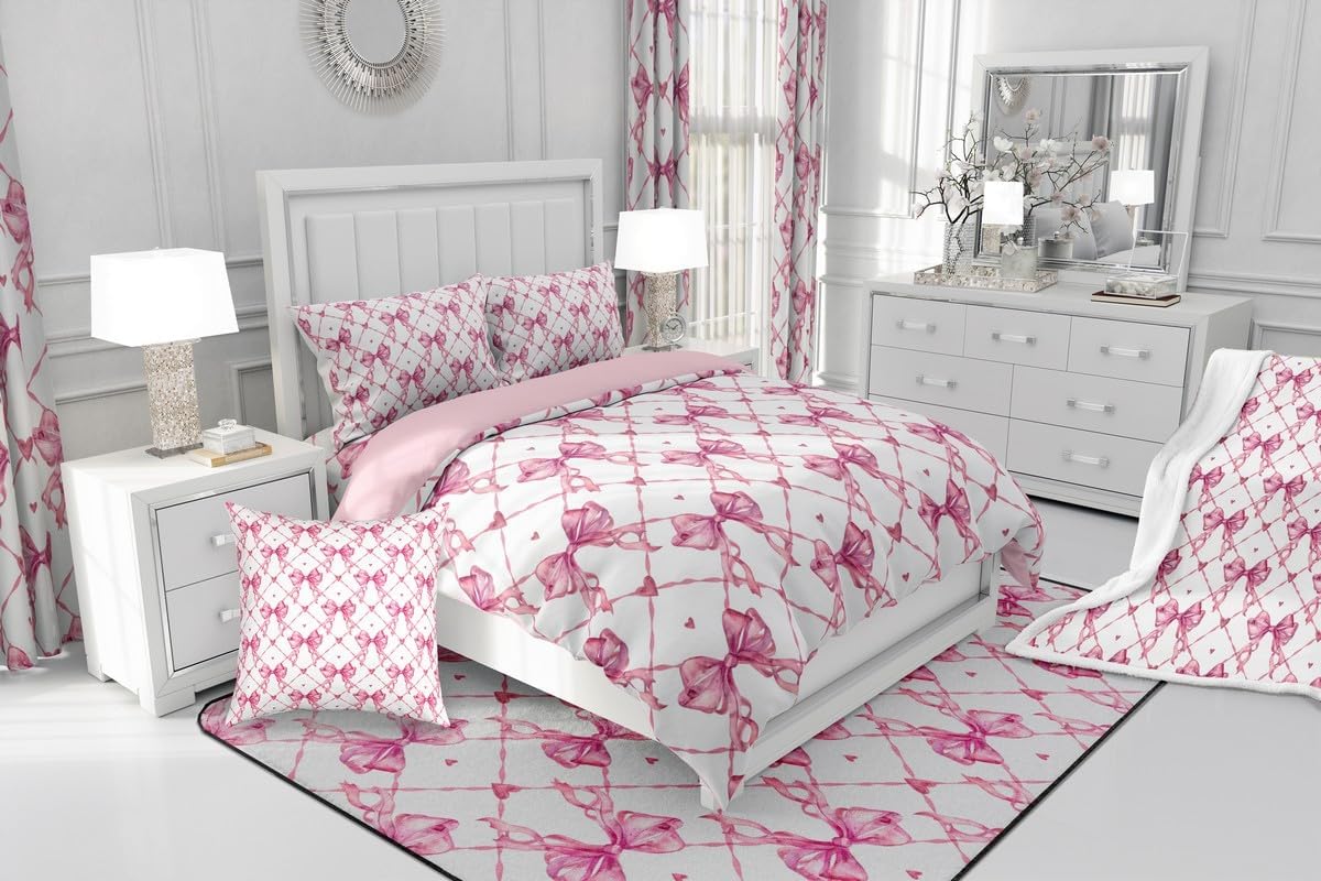 Feelyou Bow Fleece Throw - Queen 90"x90" Sherpa Blanket for Girls & Boys - Cute Bowknot Plush - Kawaii Pink Fuzzy Blanket for Bedroom